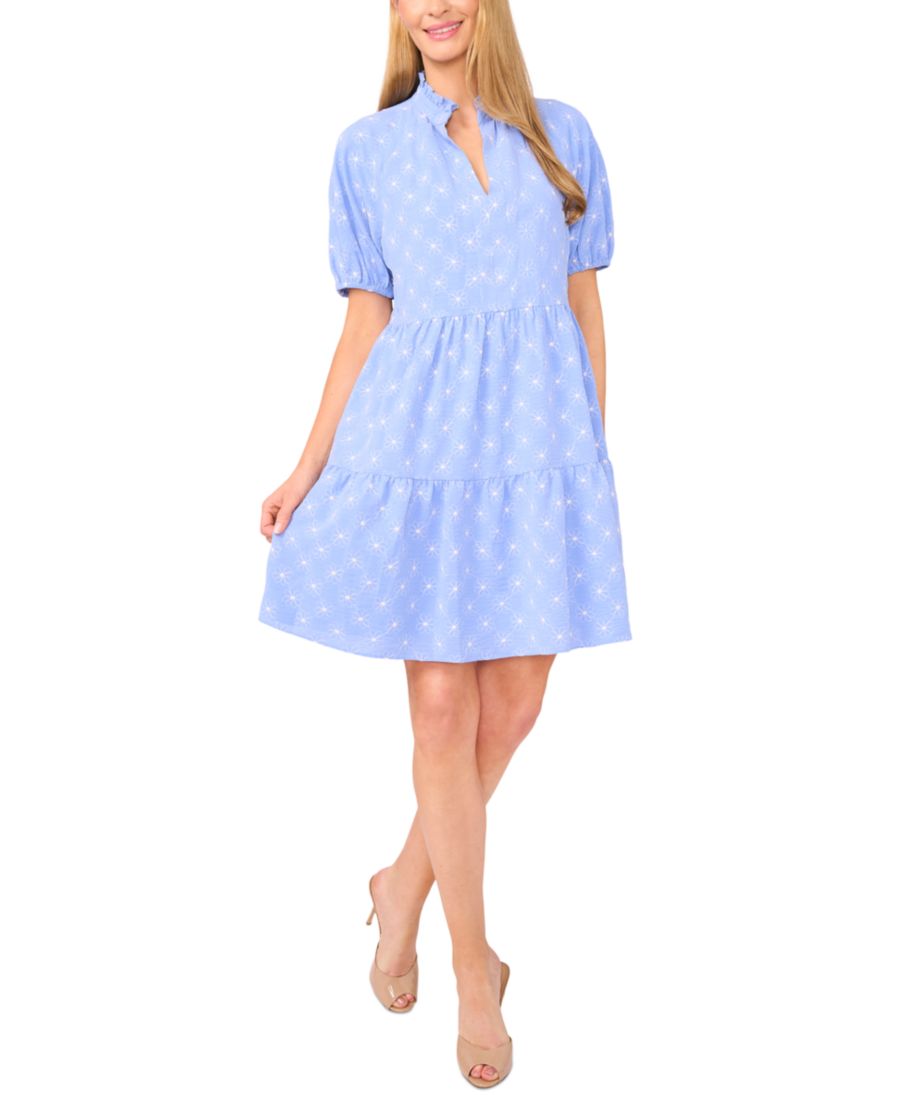 

Женское платье-бэби-долл с принтом и пышными рукавами CeCe, Blue Spritz