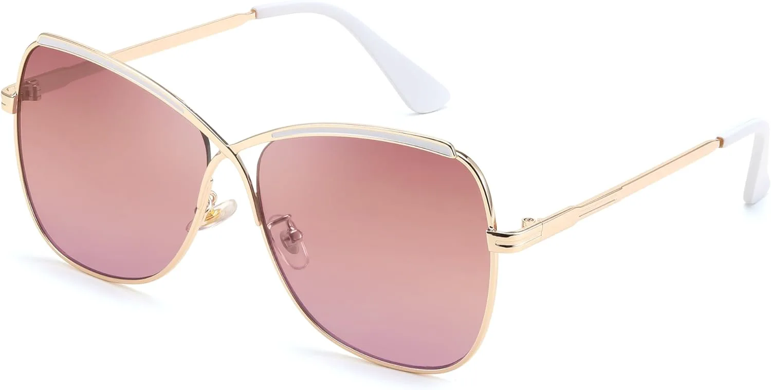 

Женские милые солнцезащитные очки FEISEDY с увеличенным оверсайзом в форме бабочки и крестообразным дизайном, модель B2738, Golden Frame & Pink Purple Lens