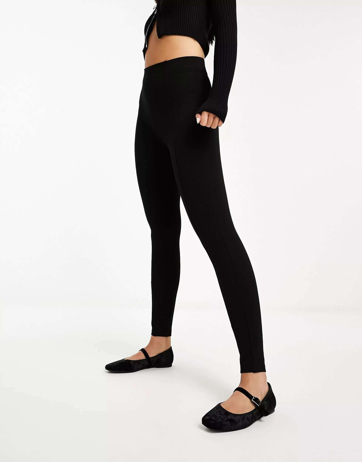 

Черные леггинсы из джерси с завышенной талией River Island