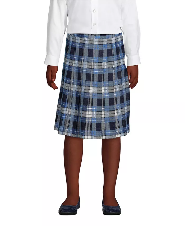 

Школьная юбка для девочек в клетку плиссе ниже колена Lands' End, синий