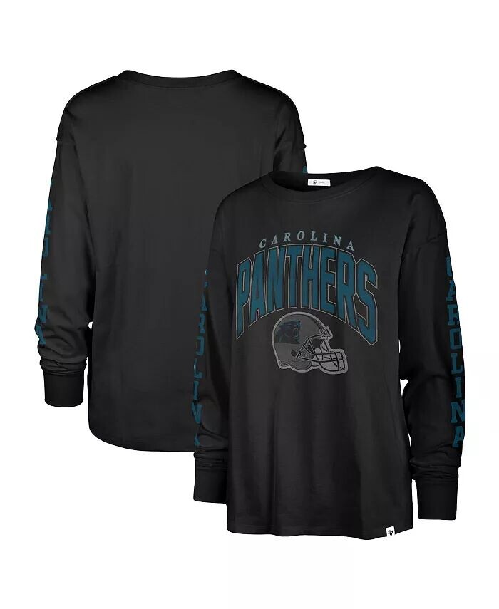 

Женская черная рваная футболка с длинным рукавом Carolina Panthers Tom Cat '47 Brand
