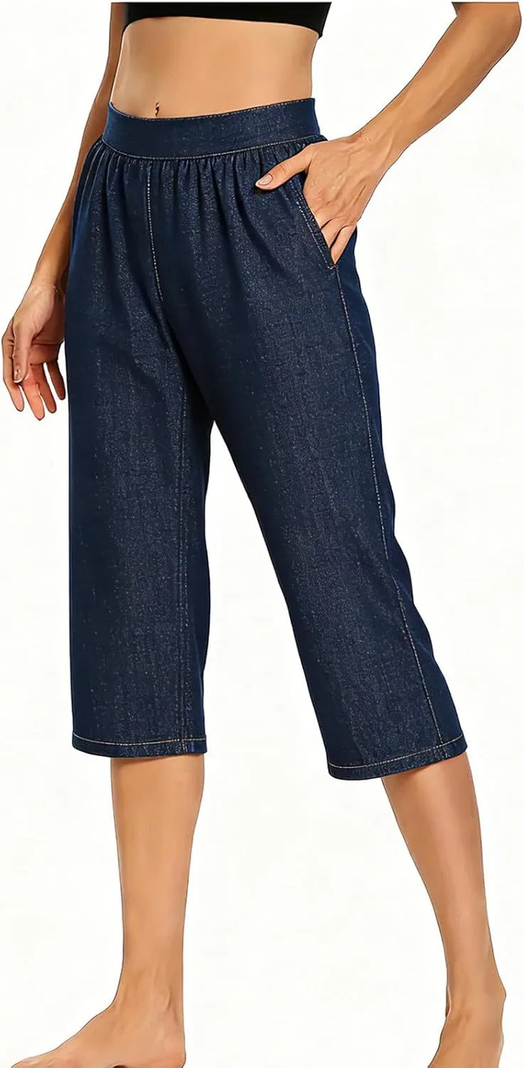 Джинсы капри, джинсовые, Women Faux Denim Capri Jeans, темно-синие — фото 2