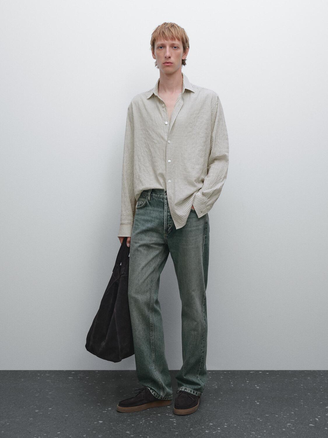 

Рубашка в клетку классического кроя Massimo Dutti, кремовый