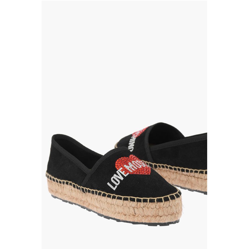 Эспадрильи LOVE из замши и спилка на платформе со стразами Lo Moschino, Black