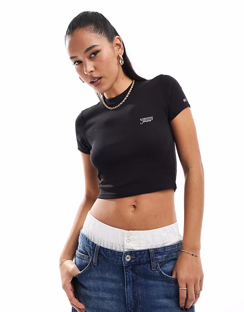 

Футболка Tommy Jeans slim с надписью черного цвета