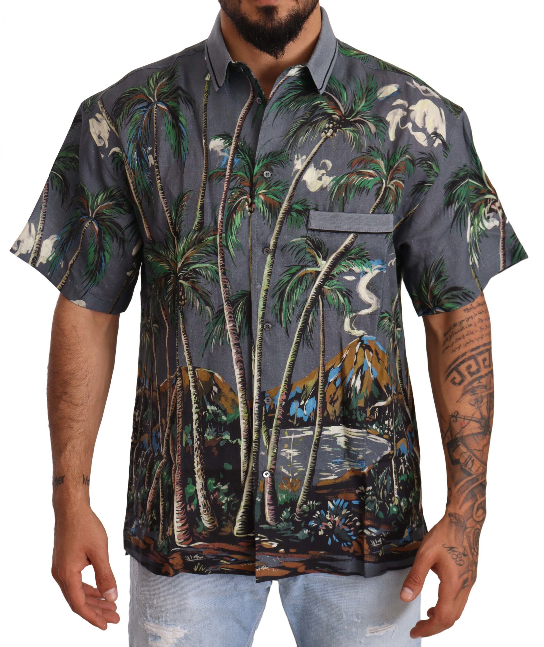 Мужская рубашка из льна и шелка Tropical Elegance Dolce & Gabbana, серый