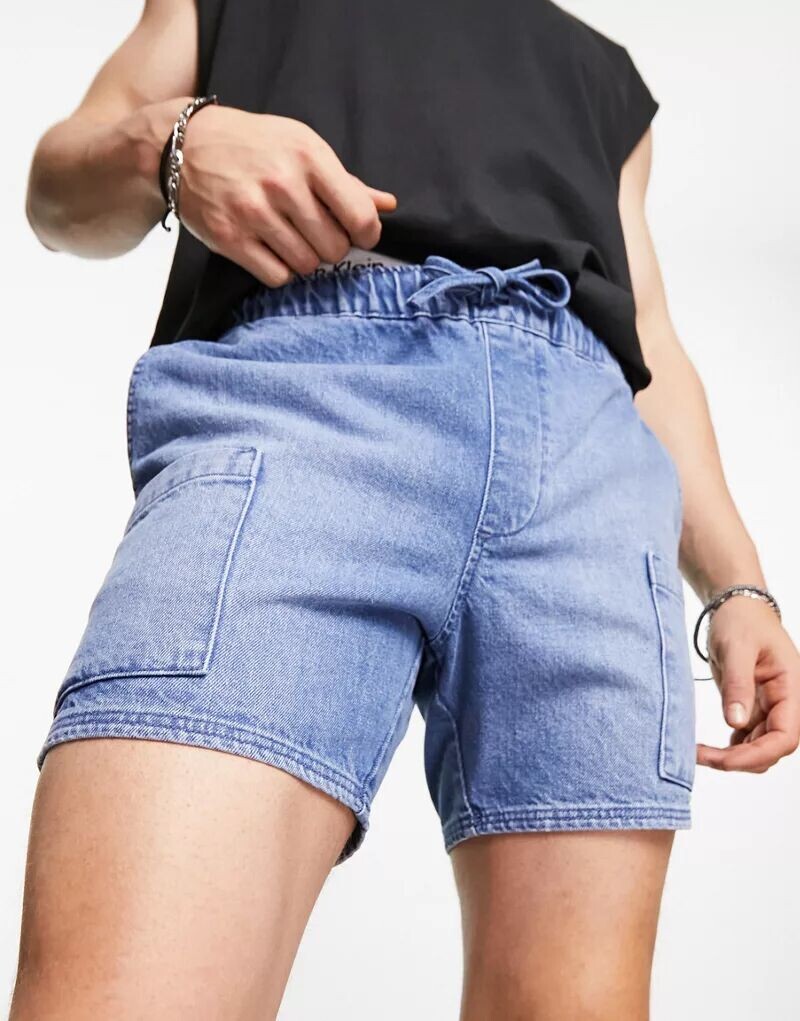 

Синие укороченные джинсовые шорты карго ASOS