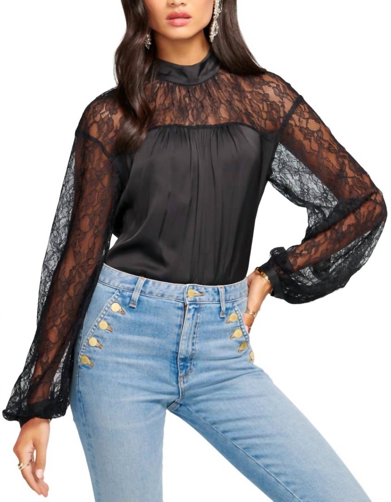 

Кружевной топ Sorinda Mock Neck черного цвета Ramy Brook