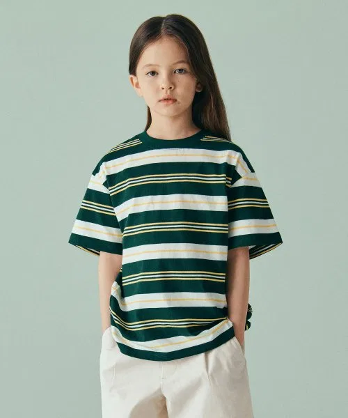 Детская футболка в полоску MUSINSA STANDARD KIDS зелёная