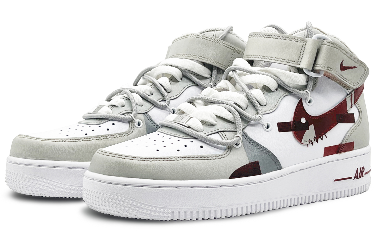 Nike Air Force 1 Антискользящие Износостойкие Высокие Скейтборд Кроссовки Женские Серые Красные — фото 4