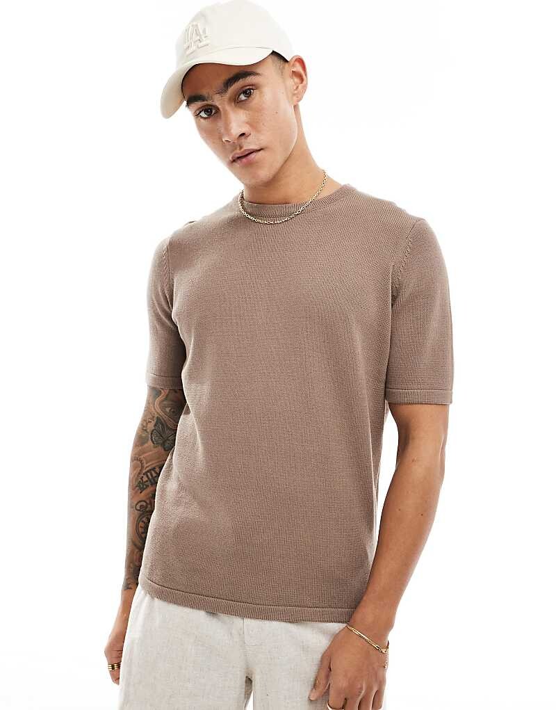 

ASOS DESIGN Коричневая хлопковая хлопковая футболка средней вязки