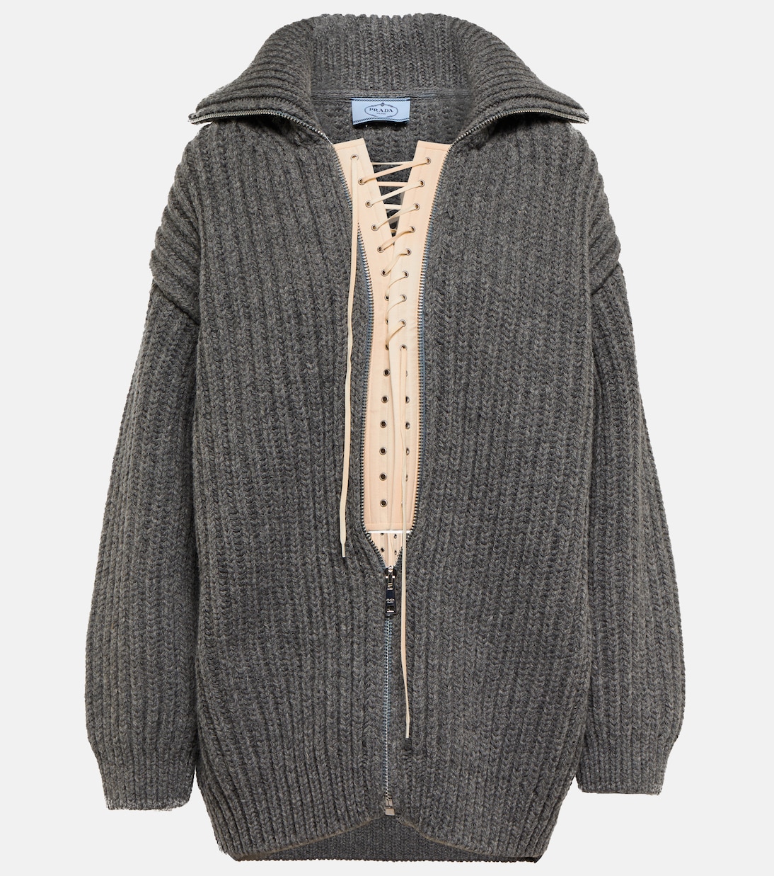 

Кардиган на молнии из ребристой вязки Prada, Grigio