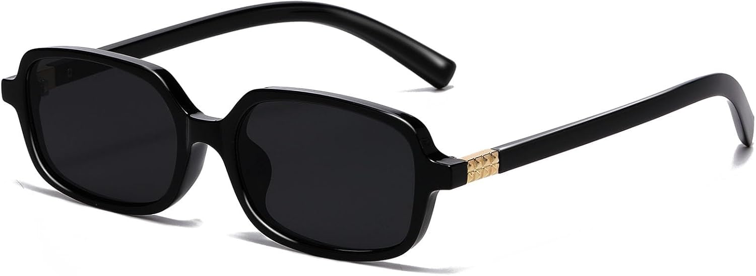 

Солнцезащитные очки в стиле ретро, ​​прямоугольные, для женщин и мужчин, винтажные, узкие, модные, маленькие, квадратные, в стиле 90-х, с защитой от УФ-излучения pipajoy, Black Frame - Grey Lens