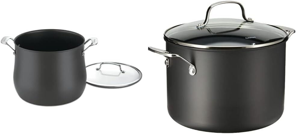 

Cuisinart 6466-26 Жестко анодированная контурная посуда из нержавеющей стали на 12 литров, кастрюля с крышкой и классическая кастрюля с антипригарным покрытием от шеф-повара на 8 литров с крышкой, черная