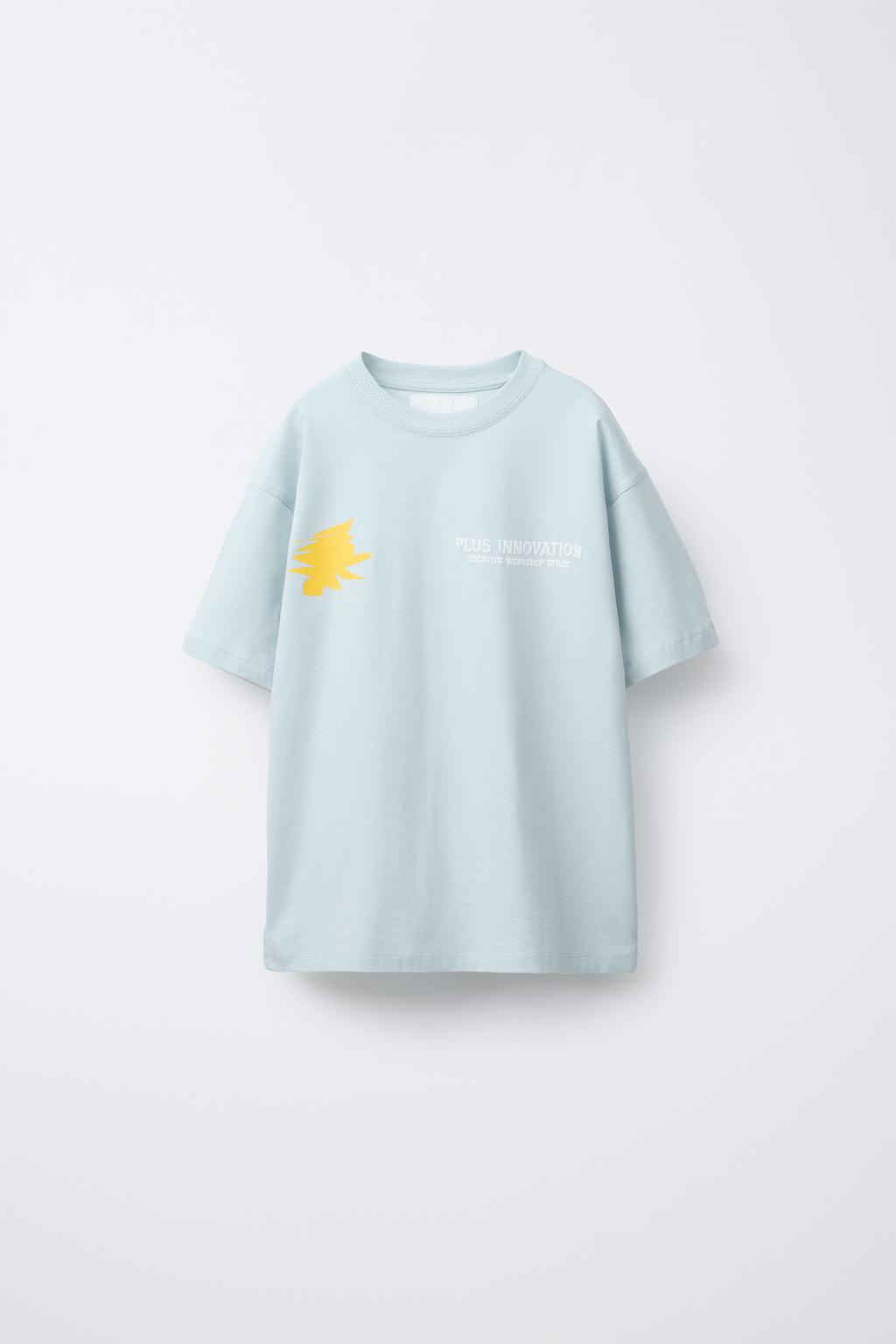 

Футболка с рельефным принтом ZARA, небесно-синий