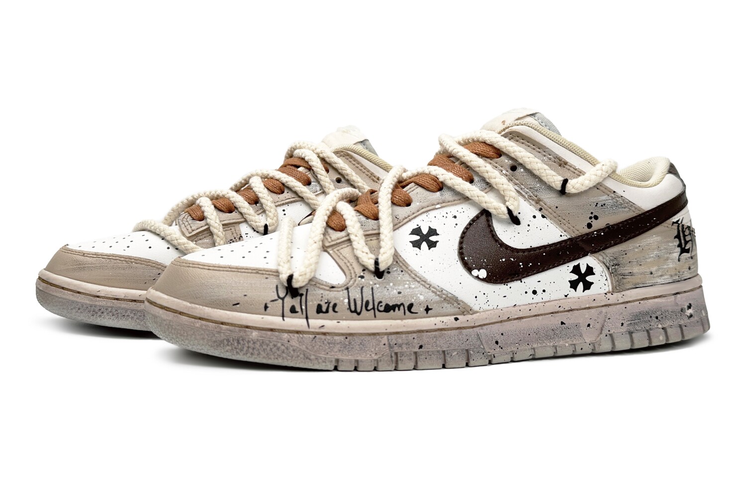 

Кроссовки Nike Dunk Skateboarding Shoes Men Low-top White/Brown, хаки