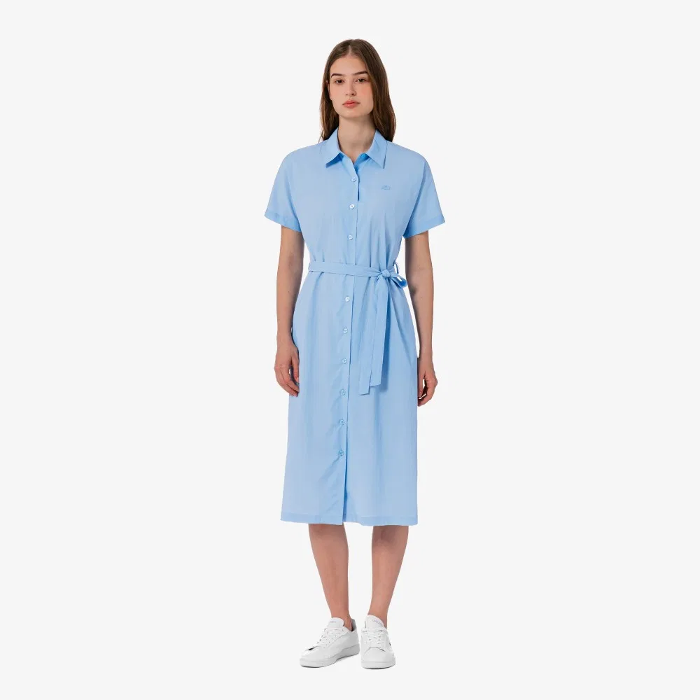 Платье-рубашка Lacoste миди с поясом, серо-голубое