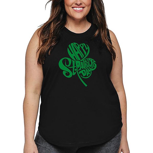 

Женский топ plus size с принтом Word Art - St Patrick's Day Shamrock La Pop Art, Black