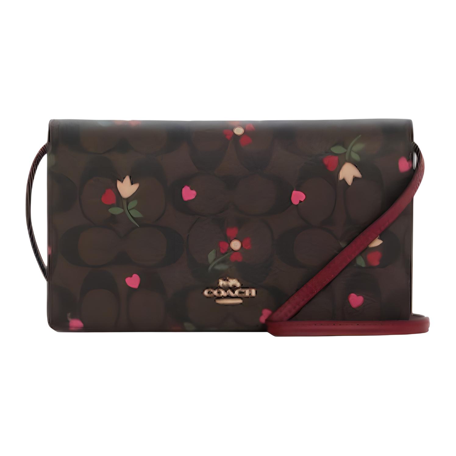 

COACH Кожаная сумка конверт через плечо малого размера женская коричневая бордовая разноцветная