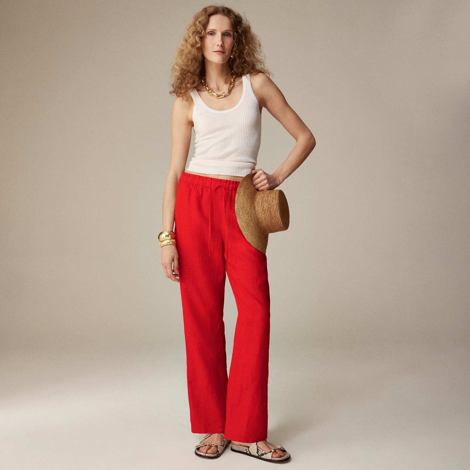

Льняные брюки Soleil J.Crew, красный