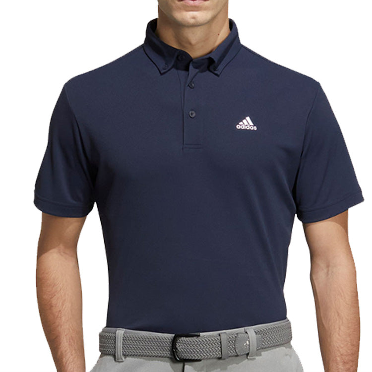 Футболка Men's adidas Solid Color Logo Printing Casual Short Sleeve Navy Blue Polo Shirt H64608 — фото 2
