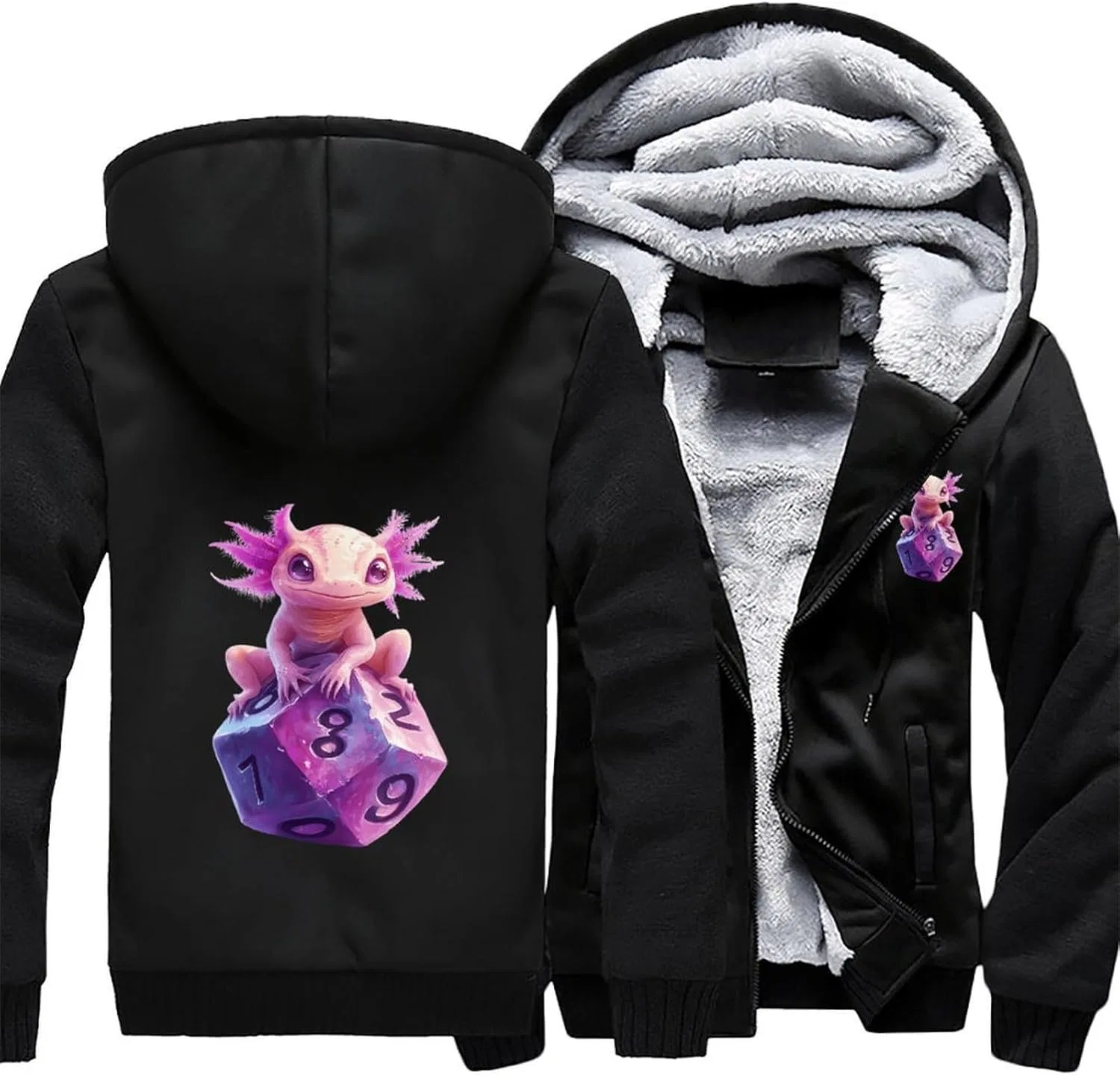 Худи мужское с принтом Axolotl with Dice, Polyester, Black-style — фото 3