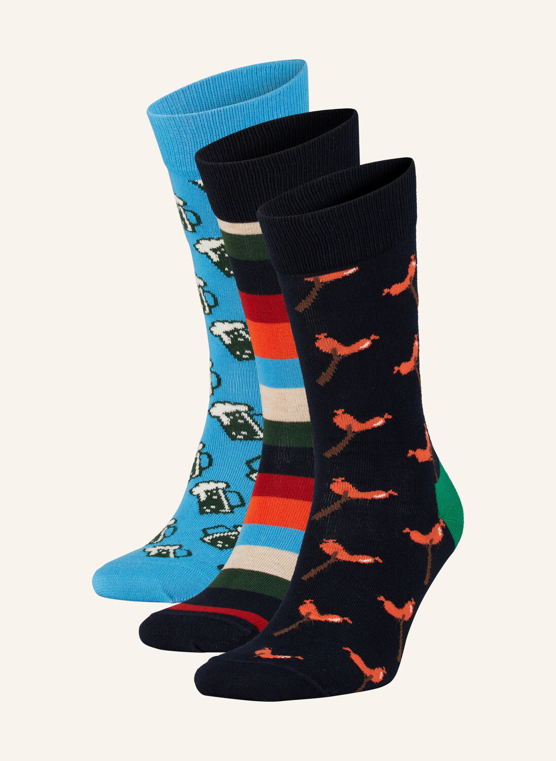 

Набор из 3 носков с колбасой и пивом в подарочной упаковке. Happy Socks, синий
