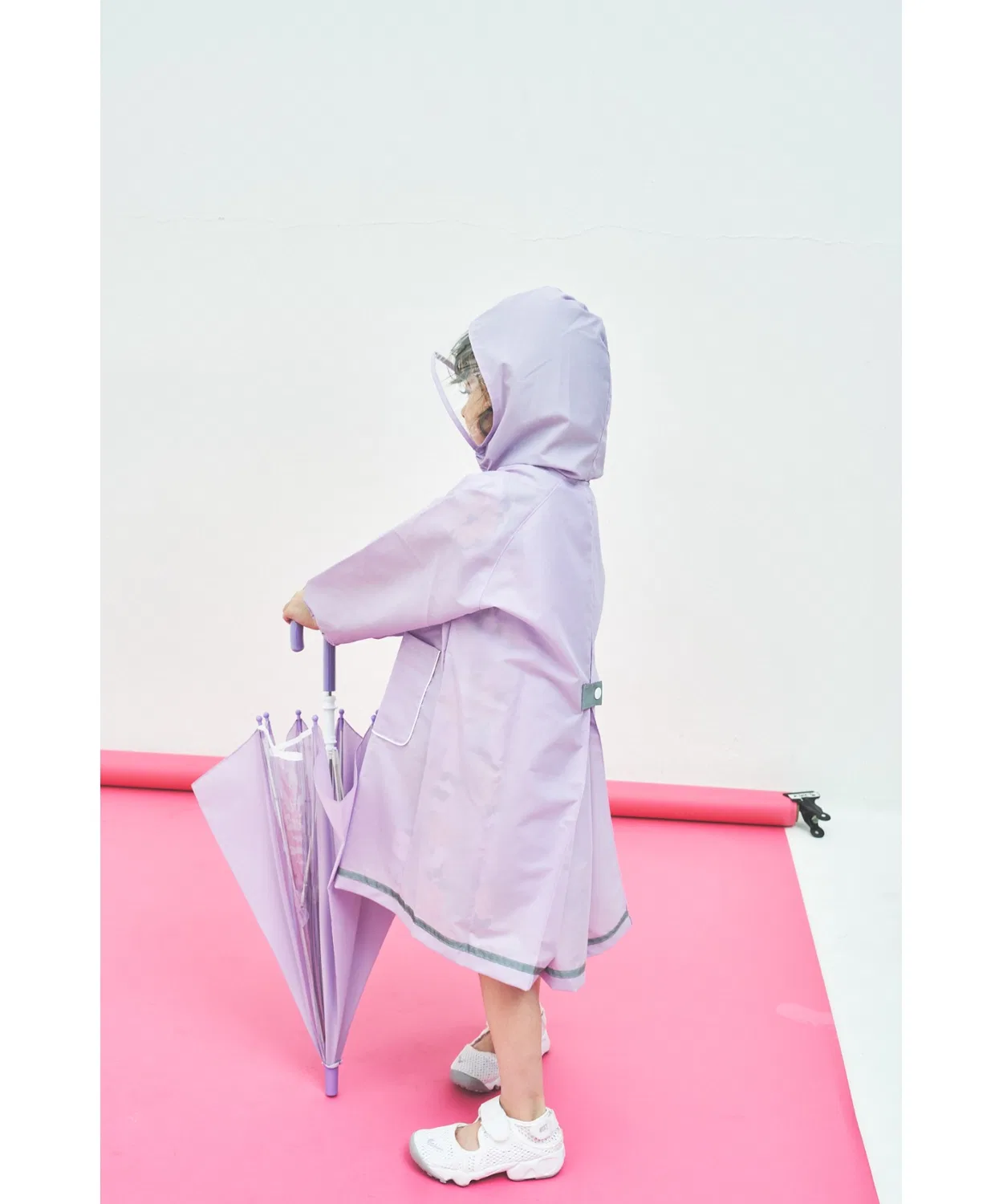 Детский дождевик Plain Pattern с капюшоном, бренд MR, с мешочком для хранения, фиолетовый — фото 4