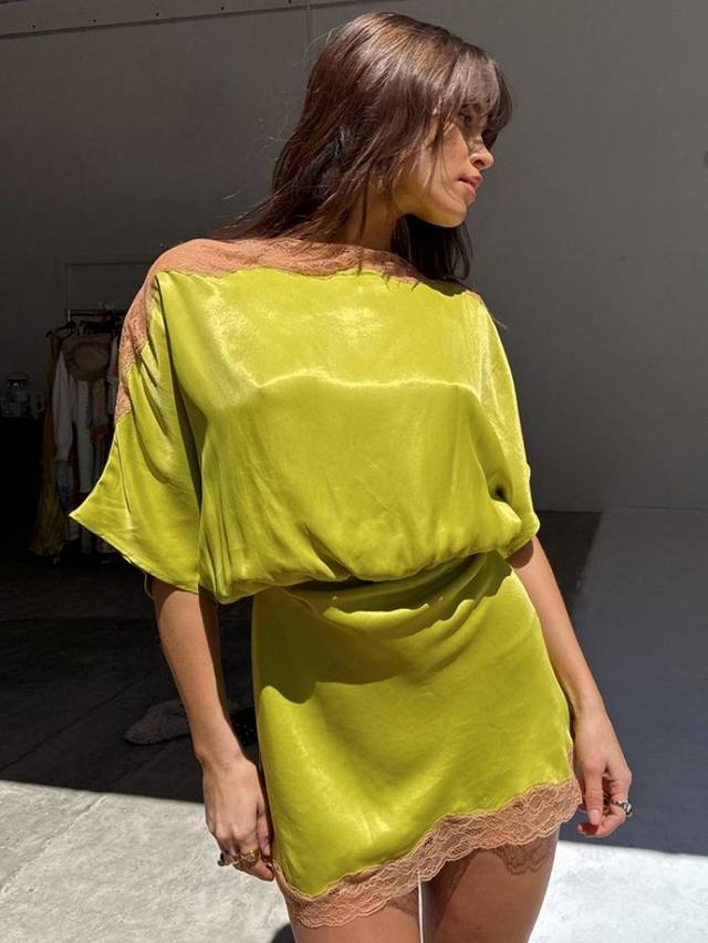 

Мини-платье Tilly с кружевными вставками Never Fully Dressed, Olive