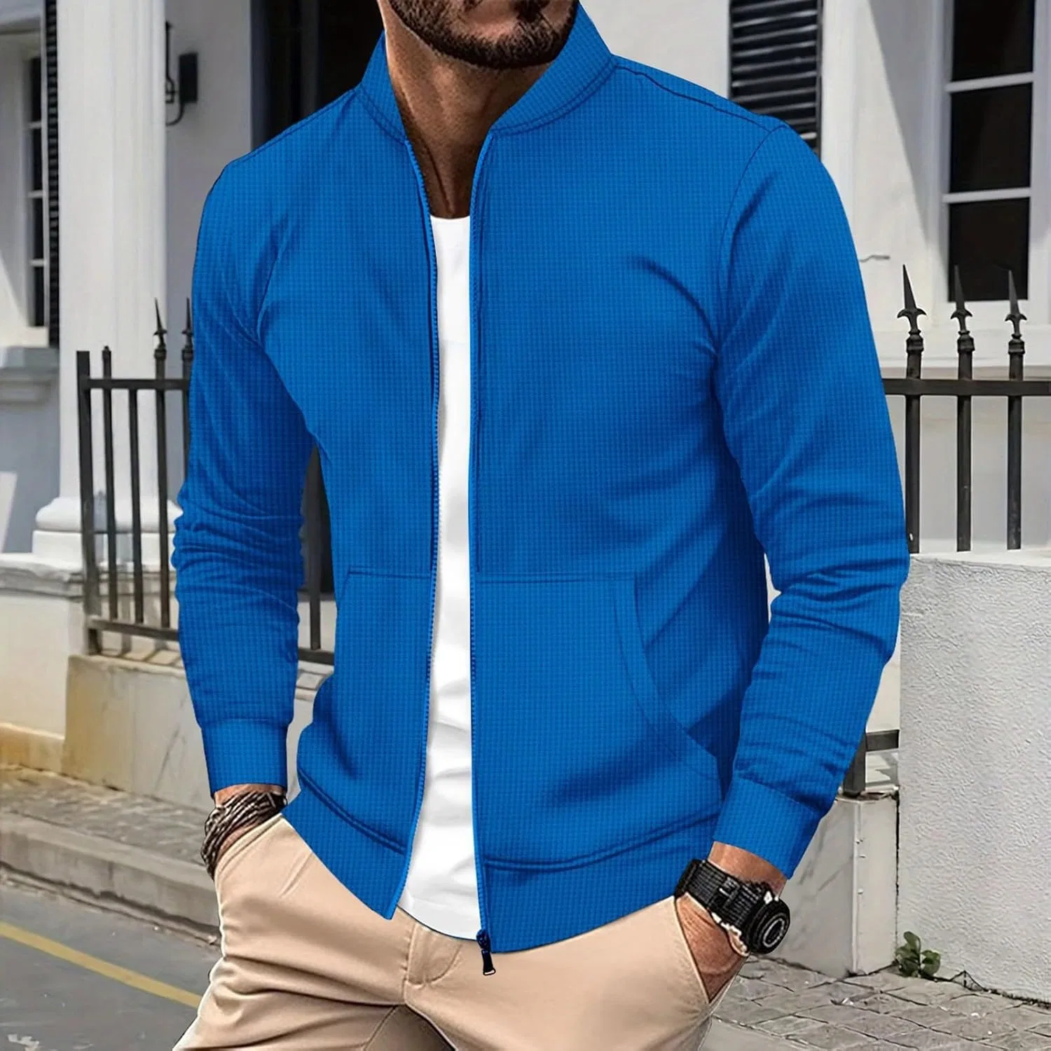 Куртка мужская легкая с карманами, Polyester, Blue — фото 3
