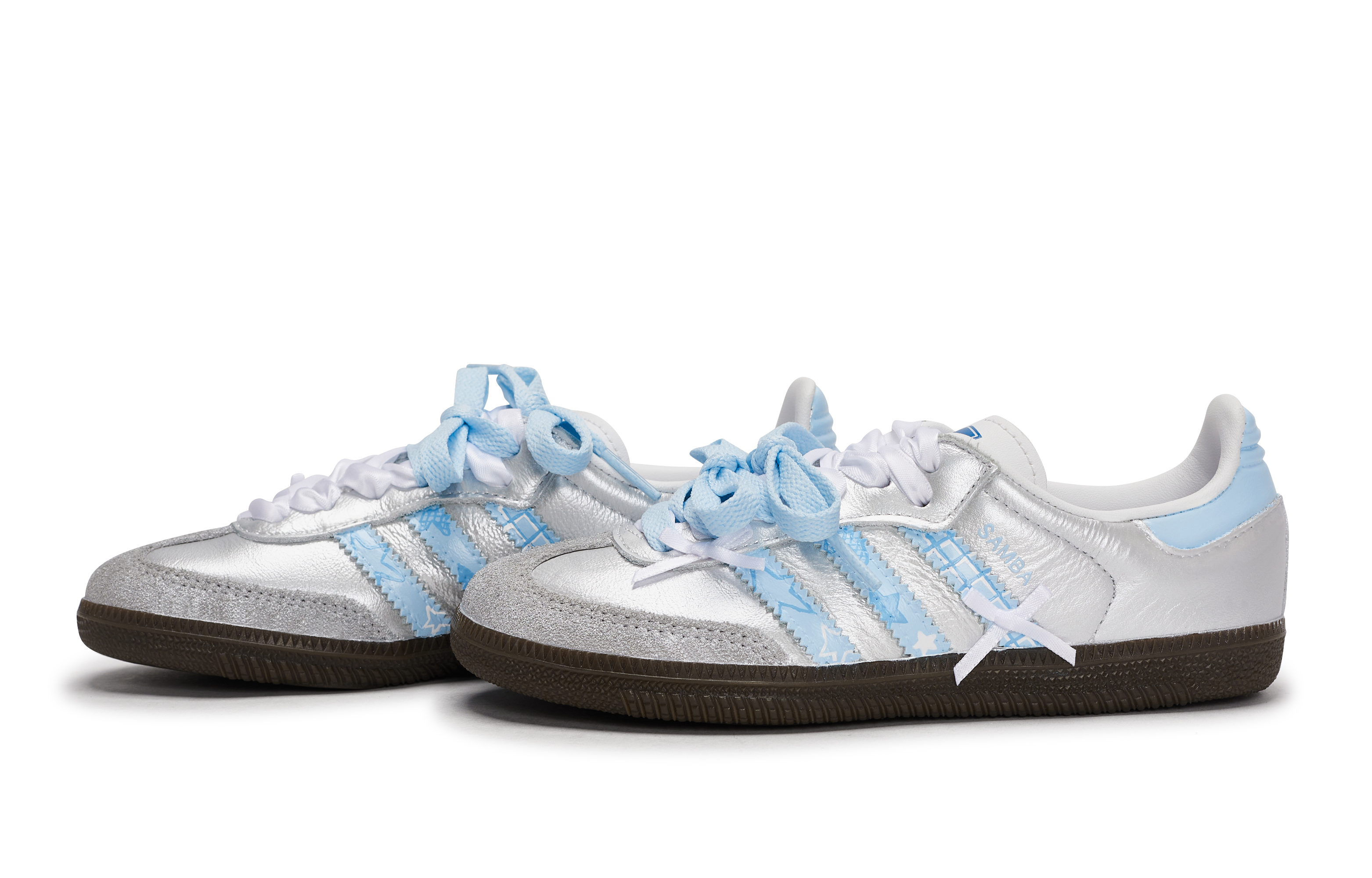 Детские скейтерские кроссовки Samba для дошкольников Adidas Originals, серебряный/белый/синий — фото 3
