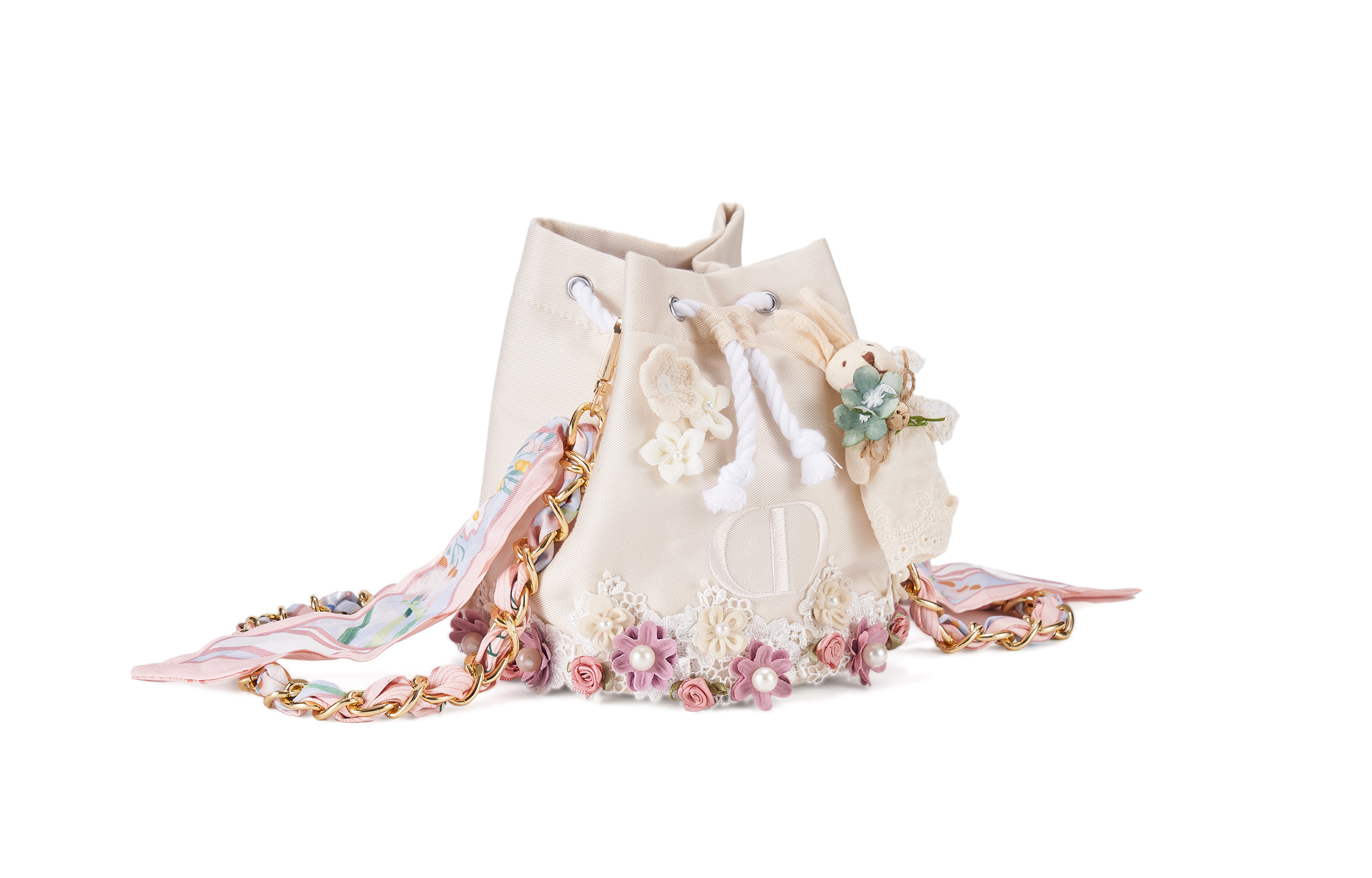 DIOR Индивидуальная косметичка creation singularity, ravishing, summer, storage, canvas bucket bag, коричнево-розовая — фото 2