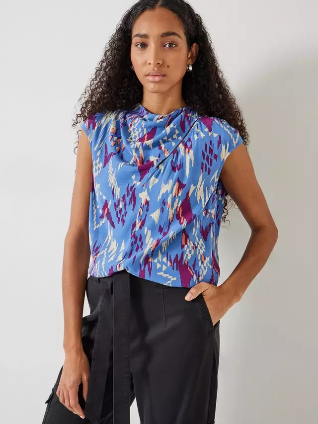

Блуза HUSH Sienna Irregular Ikat Print Cut-Out Detail, цвет blue/multi