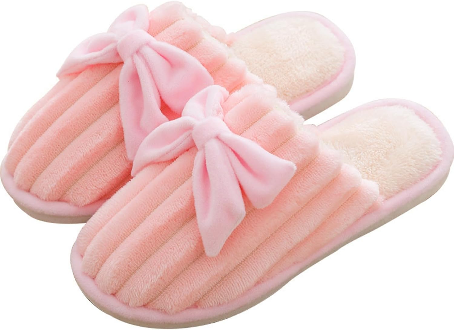 

Тапочки с бантом для женщин и мужчин, милые пушистые уютные для спальни, легкие зимние, для дома и улицы, мягкие, теплые, с нескользящей подошвой Elirar, розовый