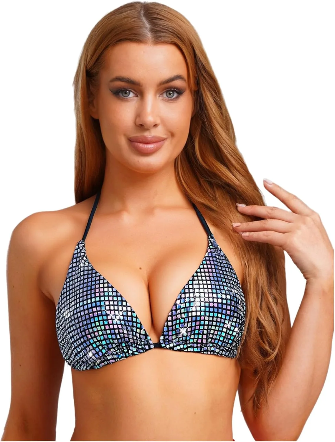 

Женский топ Bikini Metallic Shiny с открытой спиной Sinleey