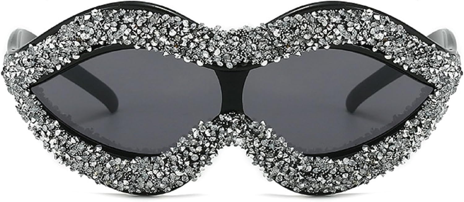 

Солнцезащитные очки со стразами для женщин, забавные солнцезащитные очки в форме губ для фестивалей и вечеринок, большие солнцезащитные очки с бриллиантовой оправой mincl, Black