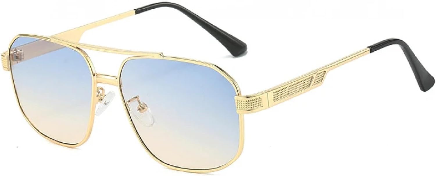 

Солнцезащитные очки с металлическим двойным оправом, большие, для женщин и мужчин, класса люкс, для активного отдыха, велоспорта, рыбалки, с защитой от УФ-излучения UV400 TKKTLLT, Gold Blue Tea