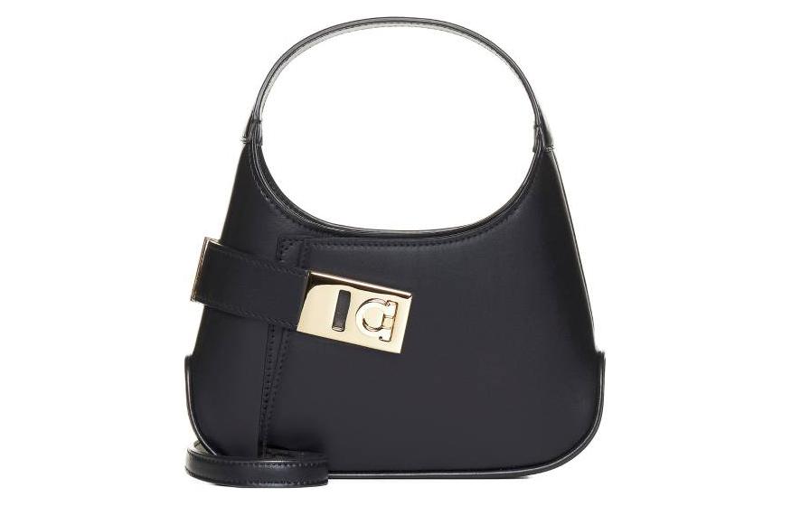 

Ferragamo Ламинированная кожаная сумка кроссбоди мини женская черная