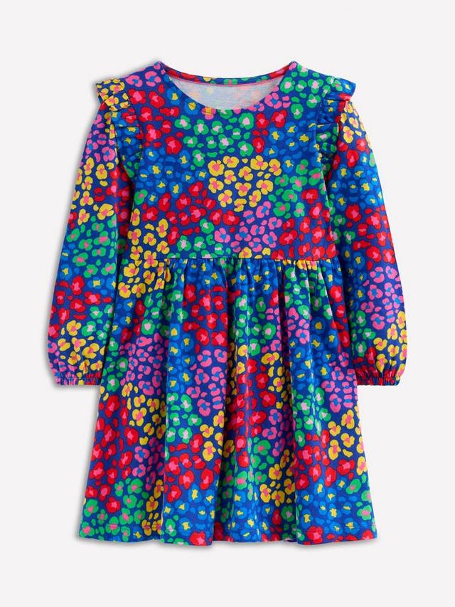 

Детское платье Posie с длинными рукавами из хлопка Mini Boden, Blue Rainbow Leopard