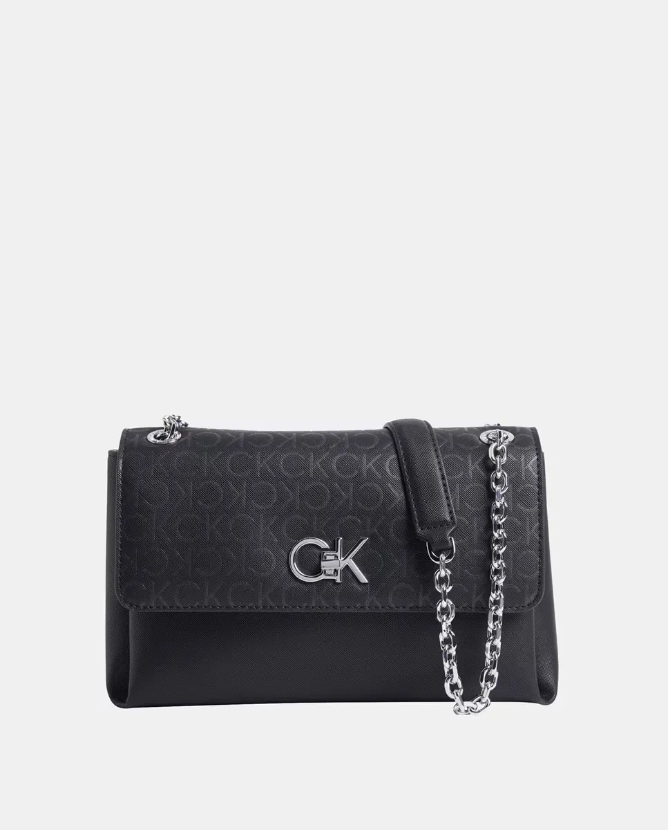 

Сумка с монограммой и поворотной застежкой Calvin Klein, черный