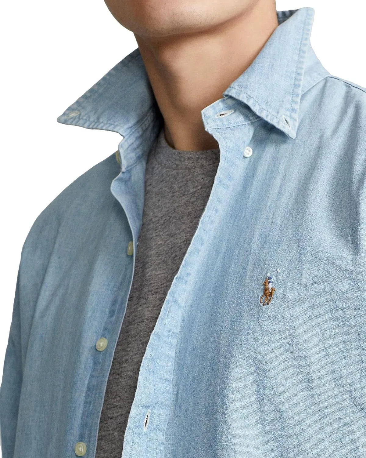 Классическая мужская спортивная рубашка с длинным рукавом оксфорд от POLO RALPH LAUREN, Rl Light Chambray — фото 4