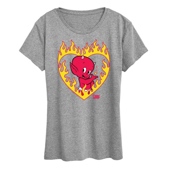 

Женская футболка с принтом "Пламенное сердце" Hot Stuff Licensed Character, серый