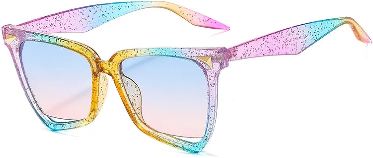 

Роскошные модные солнцезащитные очки для женщин в стиле ретро с заклепками, в стиле панк, прозрачные с градиентной подсветкой, защита от УФ-излучения UV400 MWTSYSQ, Flowerabluepink