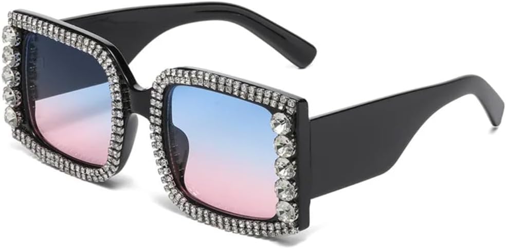 

Ретро солнцезащитные очки для женщин, роскошные очки с бриллиантами, пластиковая оправа, защита от УФ-излучения UV400, модные очки для мужчин, градиентные очки TKKTLLT, Black Blue Pink