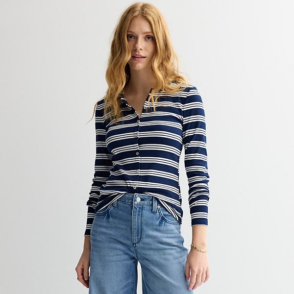 

Женская рубашка с длинным рукавом на пуговицах Sonoma Goods For Life, Bold Navy Stripe