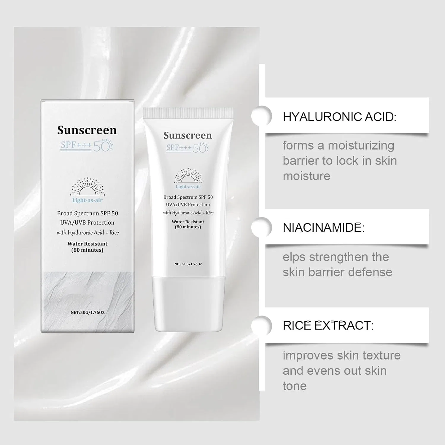 Солнцезащитный крем для лица SPF 50 Light Mild, Generic, 50 г, белый — фото 4