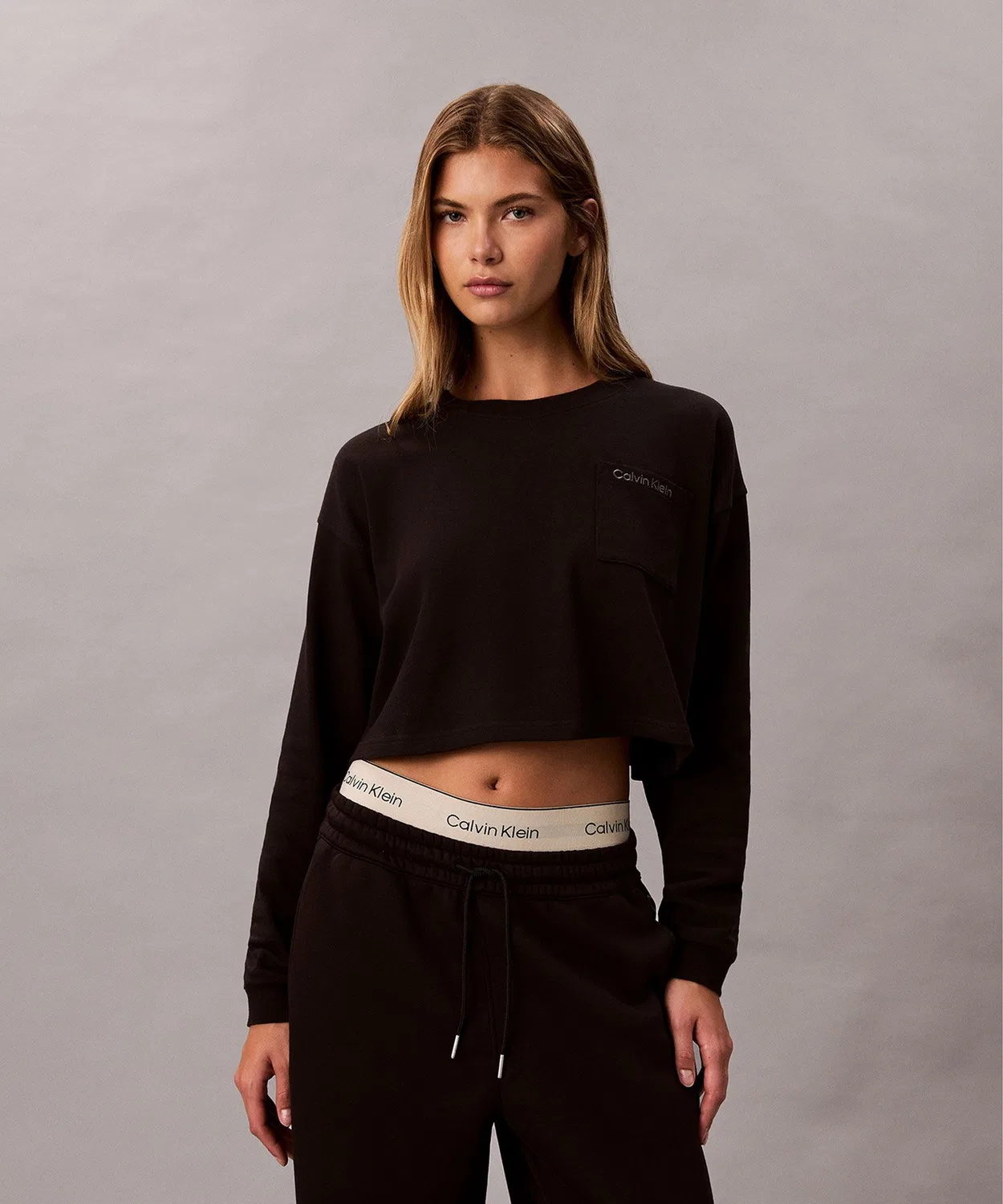 Пижама Calvin Klein с логотипом, хлопок, чёрная