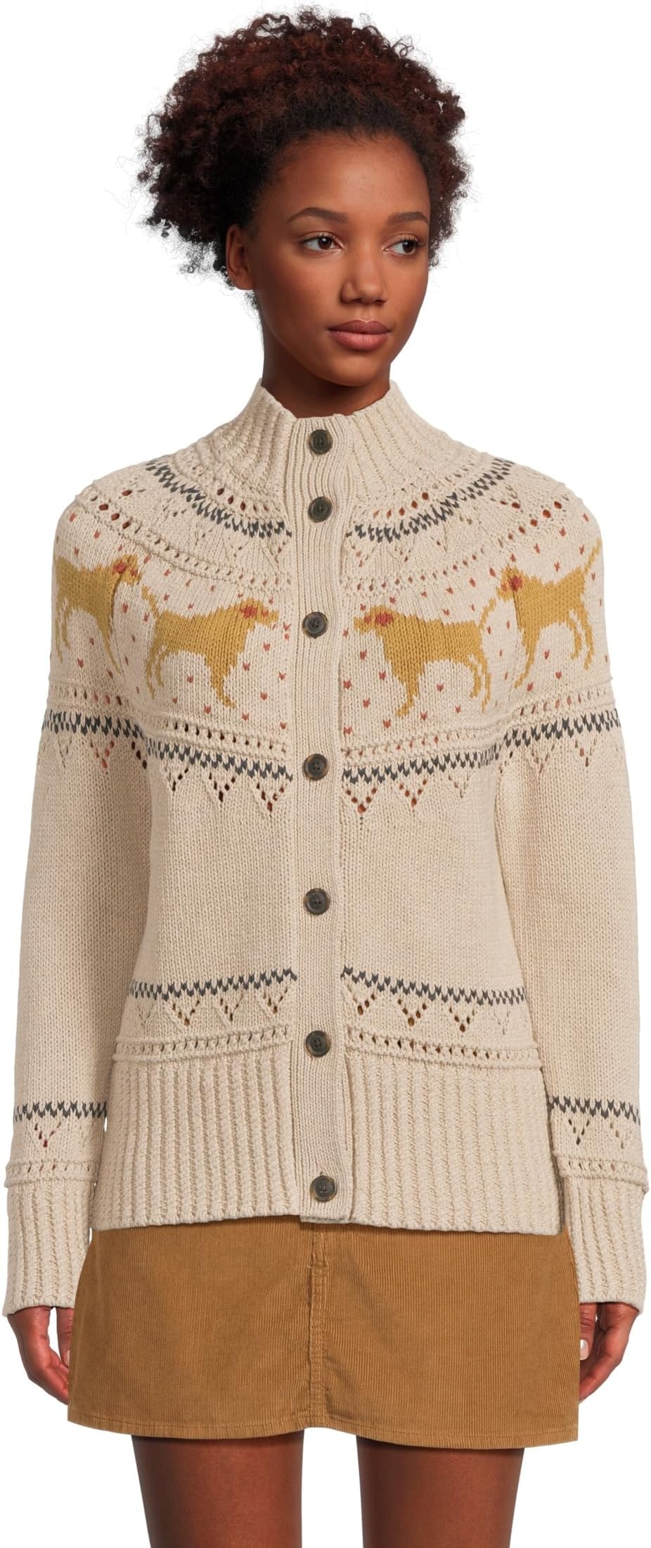 

Свитер L.L.Bean Women's Signature Cotton Fisherman Button Front Cardigan Sweater, River Rock Dog Fair Isle