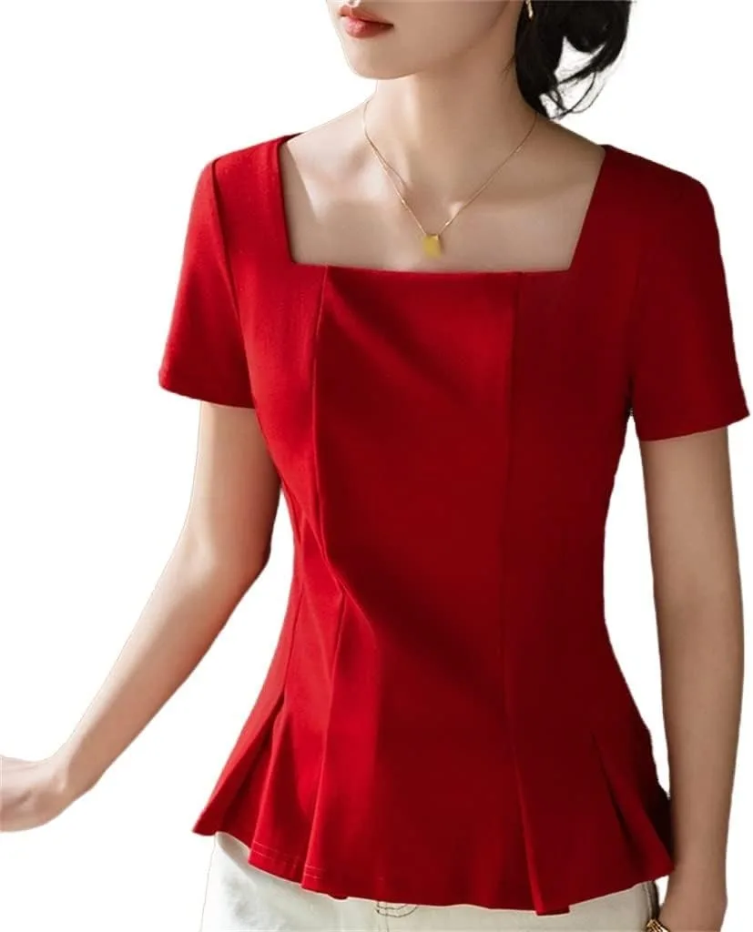 

Женская футболка с коротким рукавом и квадратным вырезом GSGRTYJIO