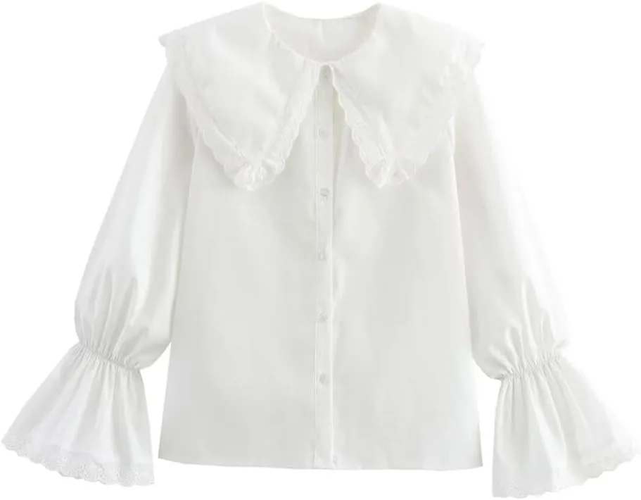 

Женская блузка с длинными рукавами и кружевной вставкой на горловине